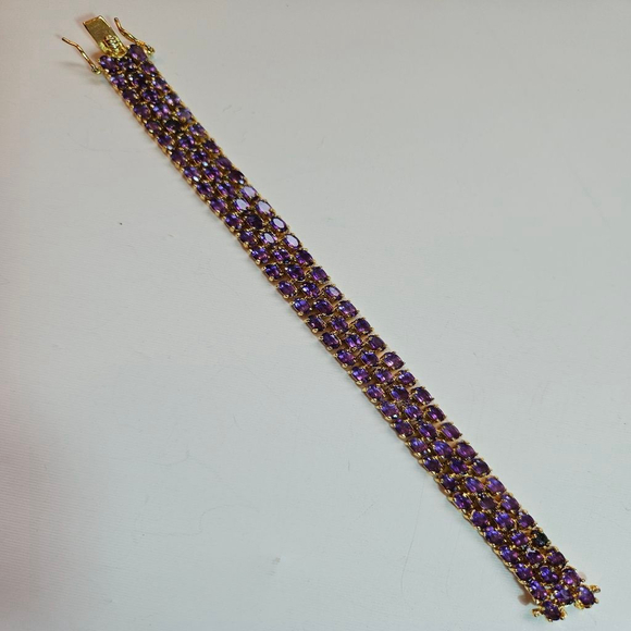 Amethsts three row Tennis Bracelet Gold Plated Over Sterling Silver - Picture 2 of 5